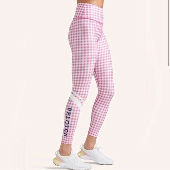 Peloton Women’s High Waisted Pink and White Gingham Leggings Size Medium - Picture 5 of 5